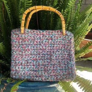 Vintage Knit Handbag Purse with Wooden Handles